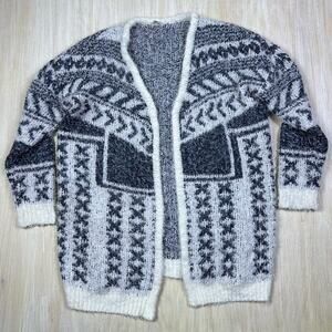UO Ecote Open Front Fuzzy Cozy Fair Isle Nordic Oversized Cardigan Sweater M